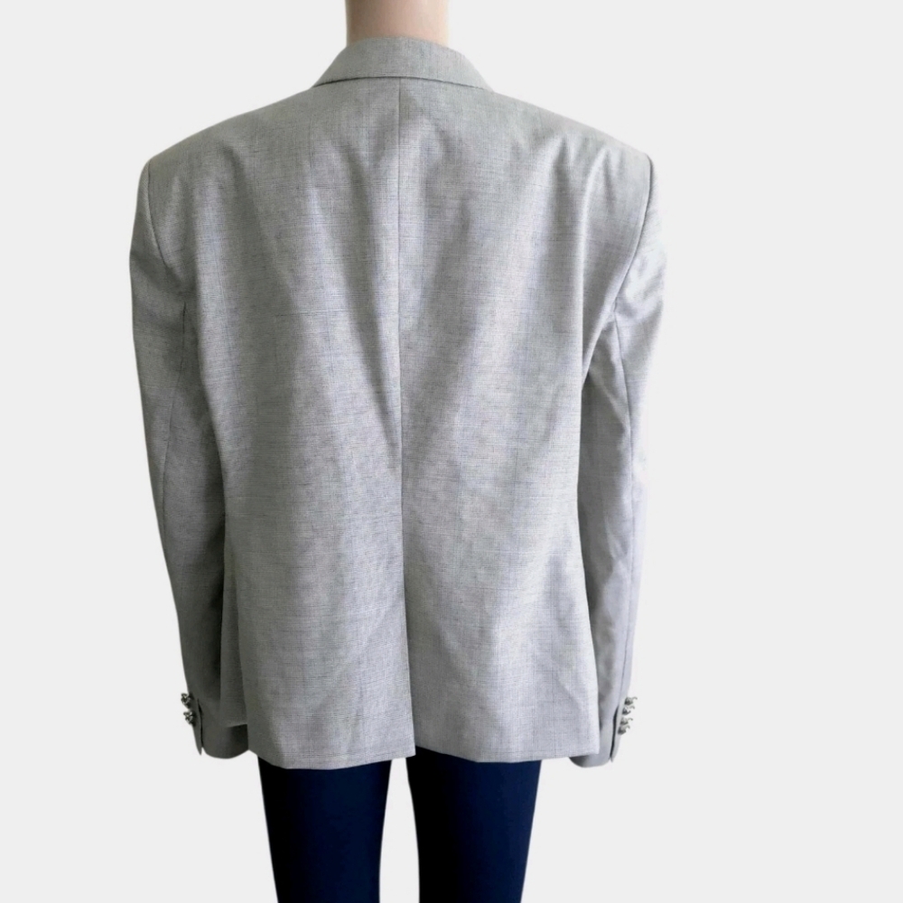 Hugo Boss Womens Blazer Size 14 Gray Blue Plaid Jarinary Virgin Wool Jacket New - Picture 6 of 11
